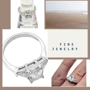 Sterling silver 925 band diamond cubic Zirconia princess cut ring women's size 6